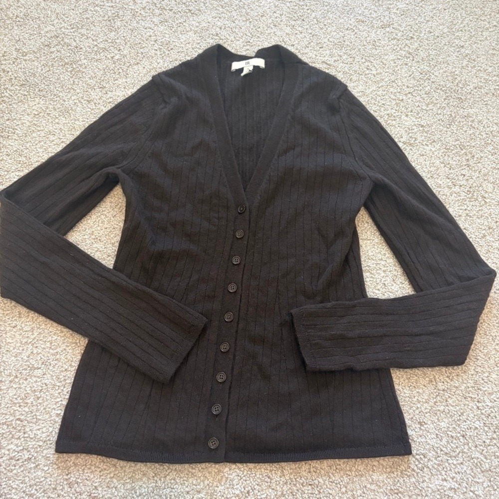 Banana Republic Merino Ribbed Cardigan Sweater Womens S Brown Cozy Minimalist